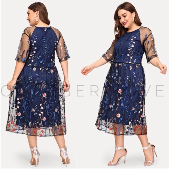 CLEARANCE PLUS SIZE Embroidery Midi Dress - Picture 2 of 5